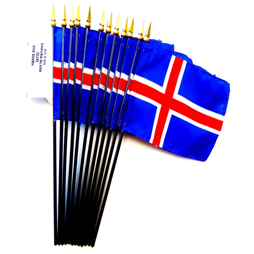 Pack of 12 Iceland 4x6 Inch Miniature Desk & Table Flags American Made Icelandic Small Mini Stick Flags 12Pack 4x6 Rayon Mini Flags for Events, Schools, and Displays