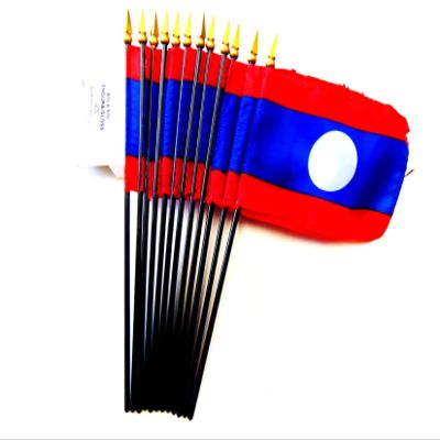 12 Laos Desk Flags 4x6 Inch AmericanMade Miniature Table Flags | Pack of 12 Small Mini Flags