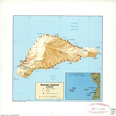 18" x 24" 1986 Map of Easter Island Chile Roads Tracks