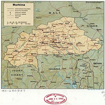 18" x 24" 1987 Map of Burkina Faso Railroads Roads