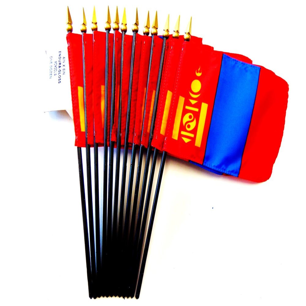 12 Mongolia Desk Flags 4x6 Inch American Made Miniature Table Flags; 12 Small Mini Flags