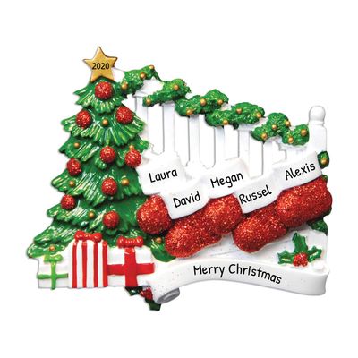 3D Stocking Family of 5 Christmas Ornament 2025 Personalized Family Christmas Ornaments 2025 | Xmas Keepsake Personalized Tree Ornaments Customizable Gifts of Holiday Stockings of Five Ornament