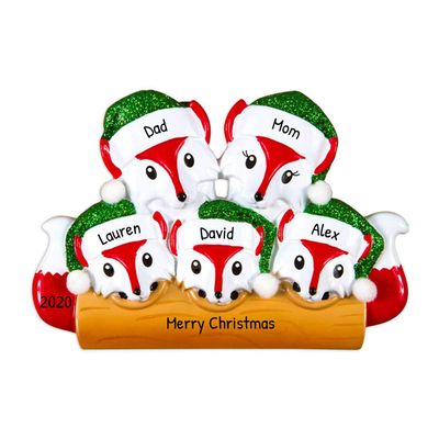 3D Fox Family of 5 Christmas Ornament 2025 Personalized Family Christmas Ornaments 2025 | Holiday Keepsake Foxes Personalized Tree Ornaments Customizable Gifts Woodland Animal Foxes of Five Ornament