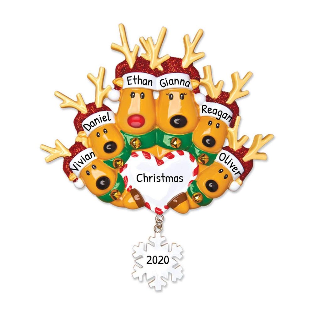3D Reindeer Family of 6 Christmas Ornament 2025 Personalized Family Christmas Ornaments 2025 | Santa Moose Personalized Tree Ornaments Customizable Gifts Antler Deer of Six Ornament Heart, Snowflakes