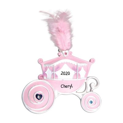 3D Princess Ornaments for Kids 2025 - Pink Princess Carriage Christmas Ornament for Girls Personalized Christmas Ornaments for Kids Pink Gifts for Girls Toddler Ornament for Xmas Tree Unique Keepsake