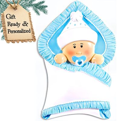 3D Personalized Babys First Christmas Ornament 2025 Boy | Blue Baby in Blanket | Baby's First Christmas Ornament 2025 Baby Ornaments for Xmas Tree My 1st Xmas Boy Ornaments for Couples New Parents