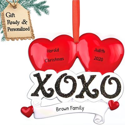 3D Personalized Our First Christmas Ornament 2025 | Custom Two Red Heart XOXO Couple Ornaments Couples Ornament 2025 Family of 2 Unique for a Couple Ornaments Couples Unique Gifts