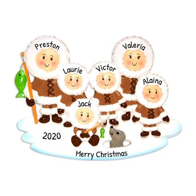 3D Eskimo Family of 6 Christmas Ornament 2025 Personalized Family Christmas Ornaments 2025 | Ice Boots Parkas Personalized Tree Ornaments Customizable Gifts for Arctic Winter Fishing of Six Ornament