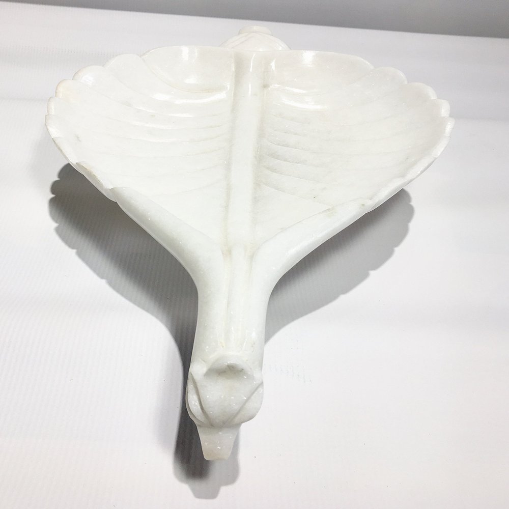 Kraaft Emporium - Pure White Bowl Leaf Long Goose in Marble : 4" X 18"