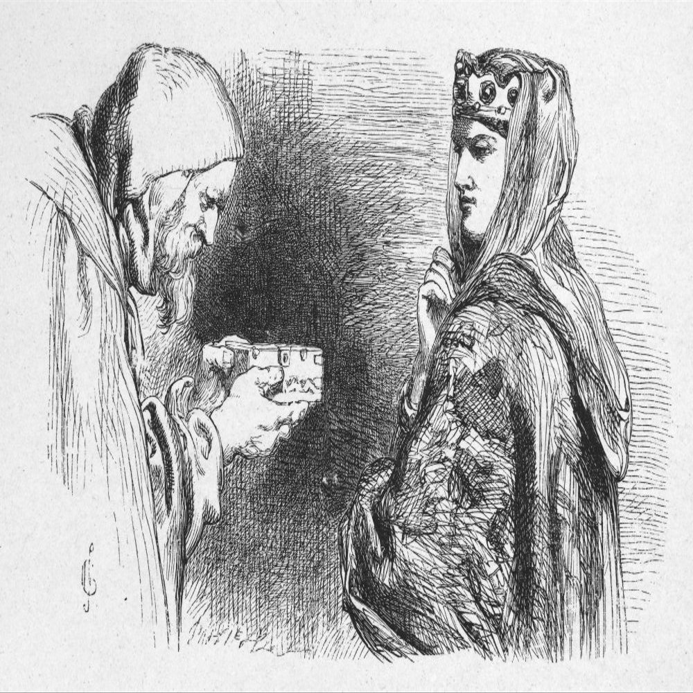 Shakespeare Cymbeline Ncornelius The Physician Presenting A Box Of Most Poisonous Compounds To The Queen (Act I Scene V) In William ShakespeareS Cymbeline Wood Engraving 1881 After Sir John Gilbert Po