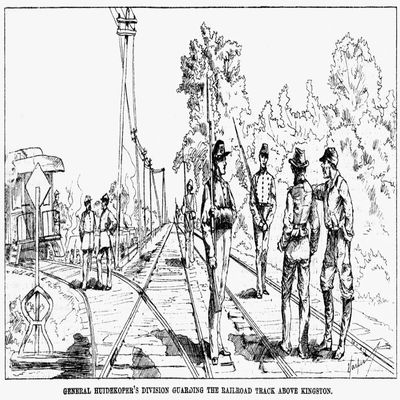 Great Railroad Strike 1877 Nnational Guardsmen Under General Henry Huidekoper Guarding A Railroad Track Near Kingston Pennsylvania During The Great Railroad Strike Of 1877 Contemporary American Newspa