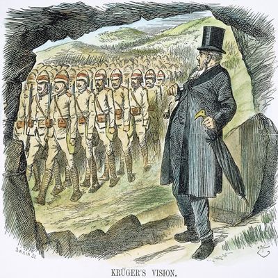 Boer War Cartoon 1899 NKrugerS Vision At The Outbreak Of The Boer War October 1899 Transvaal President Paul Kruger Imagines Seeing Endless Lines Of British Soldiers Contemporary English Cartoon By Joh