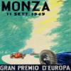 1949 Italian Grand Prix In Monza This rare original advertising poster for the 1949 Italian Grand Prix depicts 3 race cars driving through the trees of the Monza circuit and has the date and place of view 1