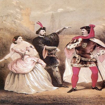 Verdi Il Trovatore Nlucy Escott As Leonora Augustus Braham As Manrico And Henri Drayton As The Conte Di Luna In A London Production Of Giuseppe VerdiS Opera Il Trovatore 1856 Contemporary Lithograph P
