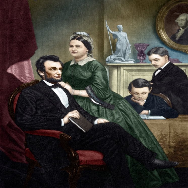 Abraham Lincoln (1809-1865)N16Th President Of The United States Lincoln His Wife Mary Todd And His Two Sons Thomas And Robert Todd Mezzotint Digitally Colored By Granger Nyc -- All Rights Reserved Pos