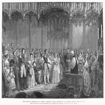 Wedding Of Queen Victoria Nthe Wedding Of Queen Victoria And Prince Albert Of Saxe-Coburg-Gotha In The Chapel Of StJamesS Palace London 10 February 1840 Line Engraving After A Painting By Sir George H