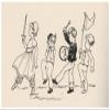 Four children have a parade A girl leads with a sword aloft a boy plays the harmonica another a drum and the last boy carries a flag Book plate from a 1932 edition of A Childs Garden of Verses Poste view 1