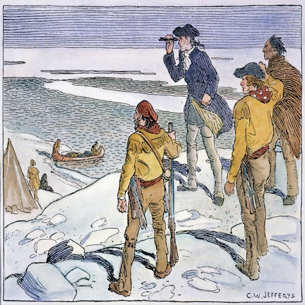 Alexander Mackenzie N(1764-1820) Scottish Explorer Mackenzie Sighting The Arctic Sea For The First Time On 14 July 1789 While On An Expedition For The North-West Company Pen-And-Ink Drawing By Charles