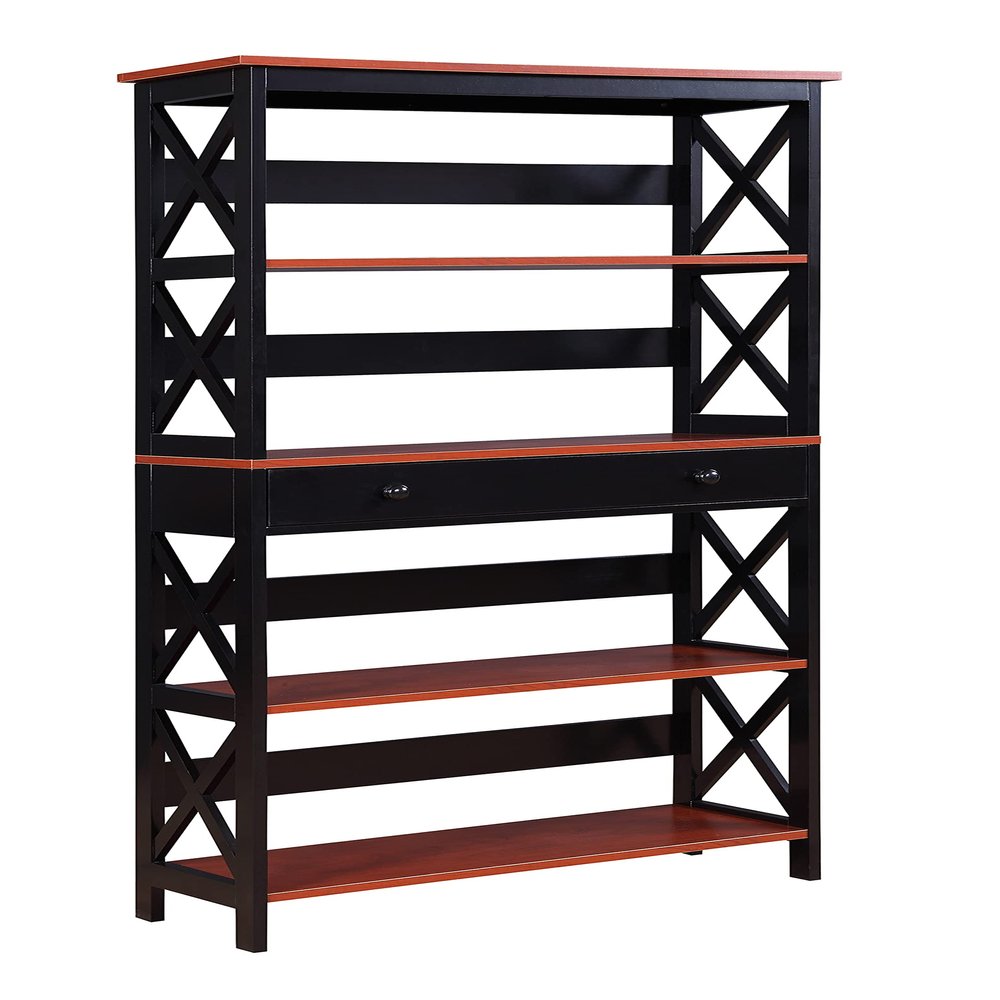 Convenience Concepts Oxford 5 Tier Bookcase with Drawer, Cherry / Black