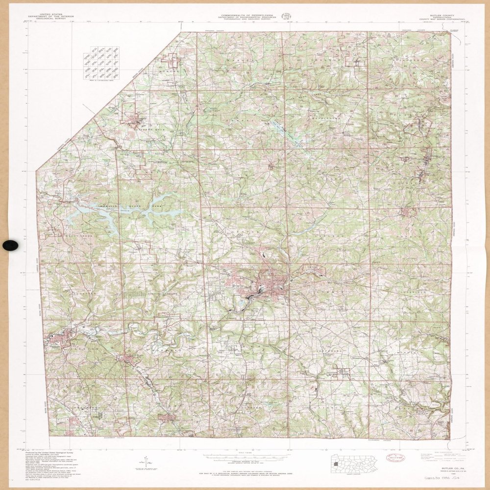 16" x 24" 1986 Map Of Butler County Pennsylvania