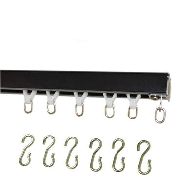 Ceiling Curtain Track Set with Wheeled Carriers and Hooks (20' in 3 Sections-Black)