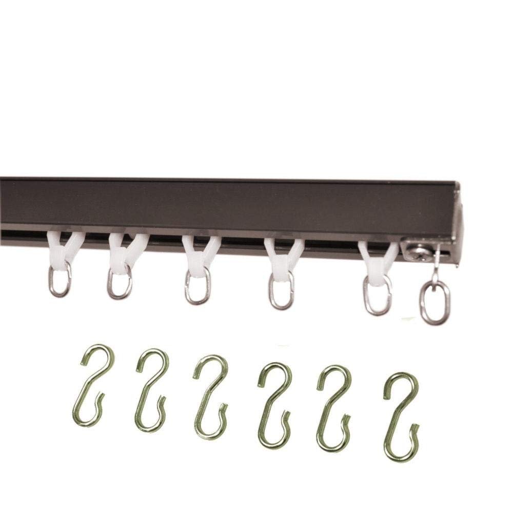 Ceiling Curtain Track Set with Wheeled Carriers and Hooks (20' in 3 Sections-Bronze)