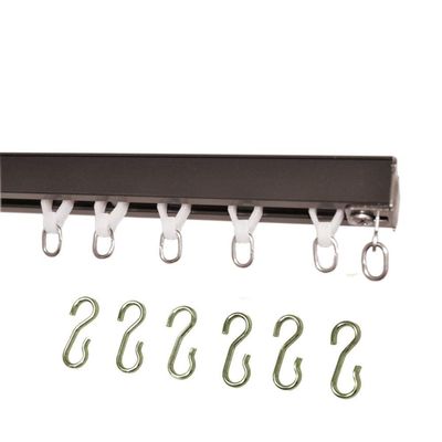 Ceiling Curtain Track Set with Wheeled Carriers and Hooks (19' in 3 Sections-Bronze)