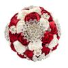 Abbie Home 8 Inches Bride Wedding Bouquet in Burgundy - White Satin Roses with Pearls Rhinestone Brooches Accessories (Burgundy&White) view 1