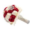 Abbie Home 8 Inches Bride Wedding Bouquet in Burgundy - White Satin Roses with Pearls Rhinestone Brooches Accessories (Burgundy&White) view 3