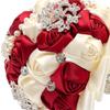 Abbie Home 8 Inches Bride Wedding Bouquet in Burgundy - White Satin Roses with Pearls Rhinestone Brooches Accessories (Burgundy&White) view 4