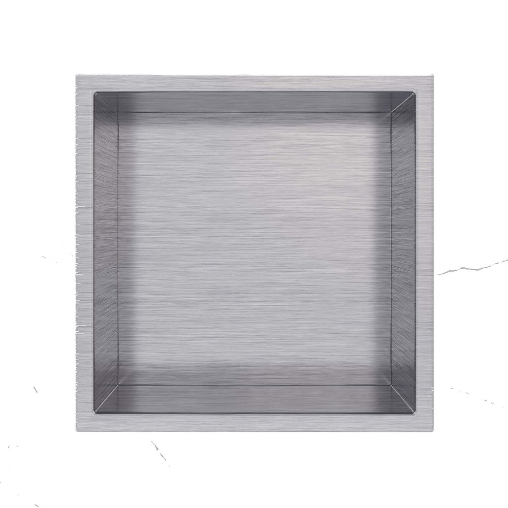 Cantrio Shower Niche NO TILE NEEDED 12" x 12" Brushed Single Shelf Organizer, Square Best Modern In Wall Bathroom Accessory for Shower or Tub Storage | Nook Insert Holds Soap, Bottles, Toiletries