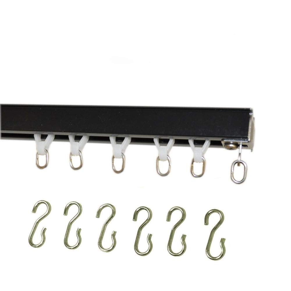 Ceiling Curtain Track Set with Wheeled Carriers and Hooks (17' in 3 Sections-Black)