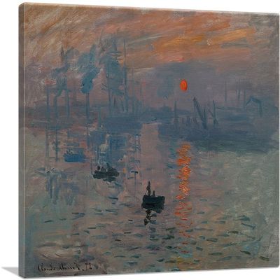ARTCANVAS Impression Sunrise Canvas Art Print Stretched Framed Painting Picture Poster Giclee Wall Decor by Claude Monet - 40" x 26" (0.75" Deep)