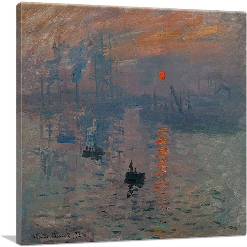 ARTCANVAS Impression Sunrise Canvas Art Print Stretched Framed Painting Picture Poster Giclee Wall Decor by Claude Monet - 40" x 26" (0.75" Deep)