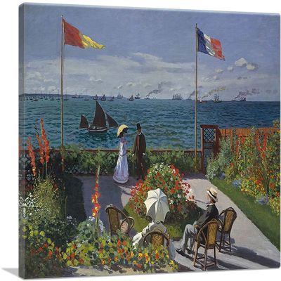 ARTCANVAS Garden at Sainte-Adresse Canvas Art Print Stretched Framed Painting Picture Poster Giclee Wall Decor by Claude Monet - 40" x 26" (0.75" Deep)