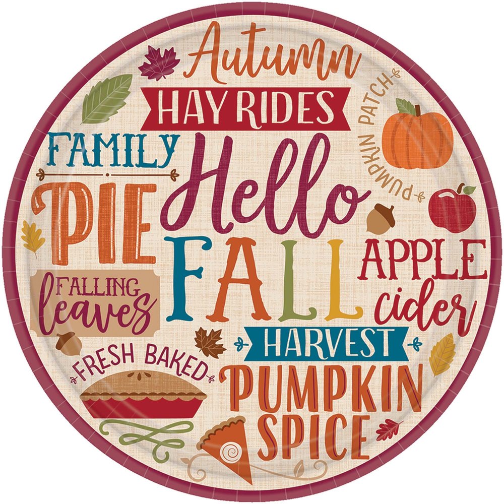 Amscan 542056 Fall Phrases Dessert Plates 7", 8 pcs