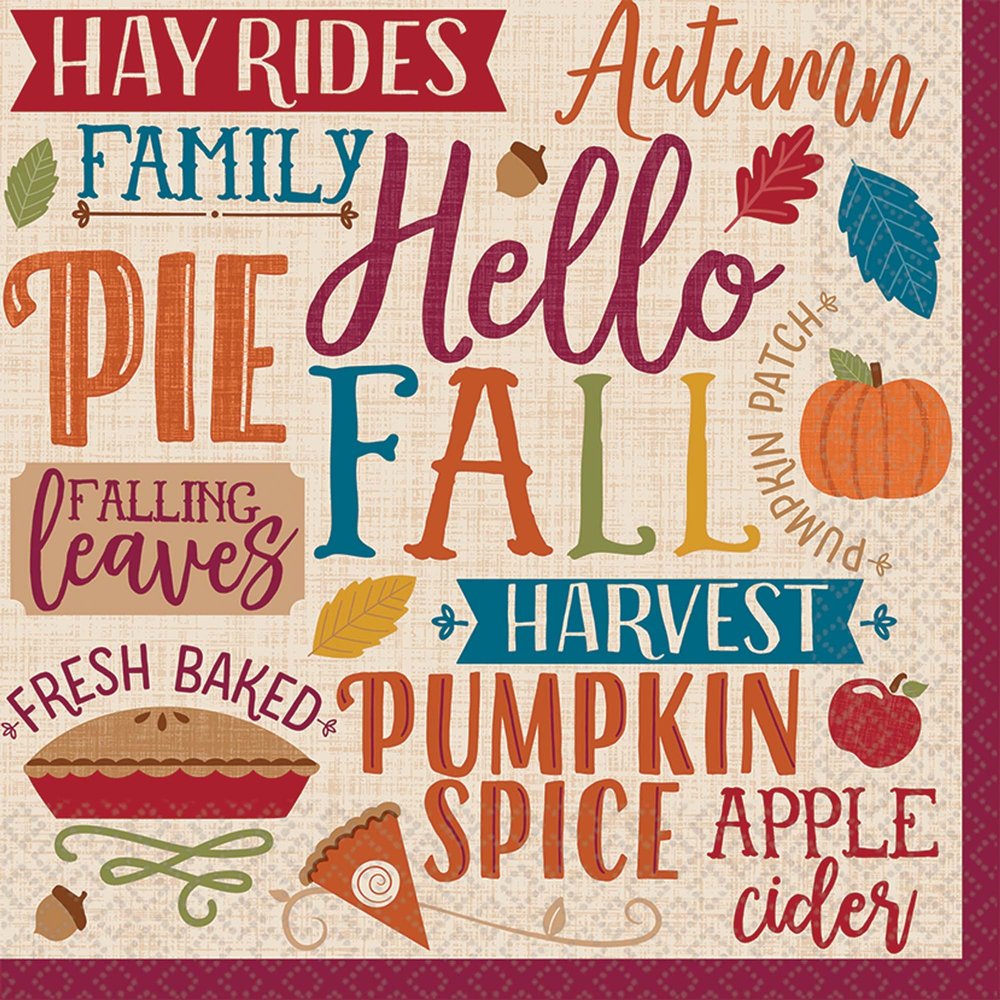 Amscan 512056 Fall Phrases Lunch Napkins, 16 pcs