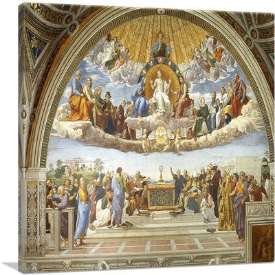 ARTCANVAS Disputation of the Holy Sacrament 1510 Canvas Art Print Stretched Framed Painting Picture Poster Giclee Wall Decor by Raphael - 40" x 26" (0.75" Deep)