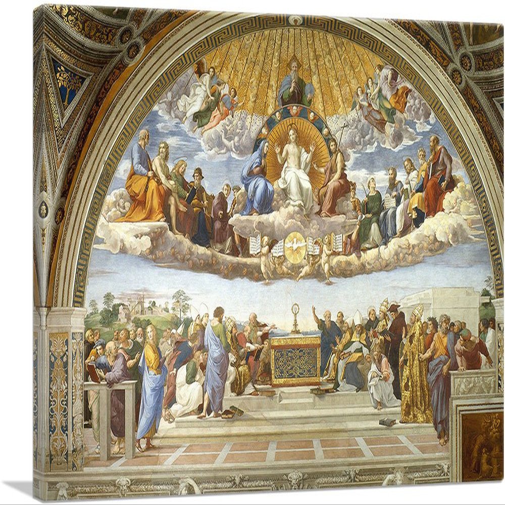 ARTCANVAS Disputation of the Holy Sacrament 1510 Canvas Art Print Stretched Framed Painting Picture Poster Giclee Wall Decor by Raphael - 40" x 26" (0.75" Deep)