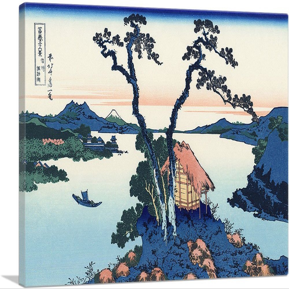ARTCANVAS Lake Suwa in the Shinano Province 1830 Canvas Art Print Stretched Framed Painting Picture Poster Giclee Wall Decor by Katsushika Hokusai - 40" x 26" (0.75" Deep)