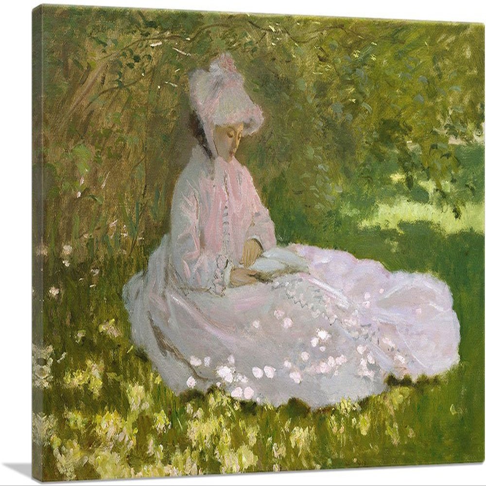 ARTCANVAS Springtime 1872 Canvas Art Print Stretched Framed Painting Picture Poster Giclee Wall Decor by Claude Monet - 40" x 26" (0.75" Deep)