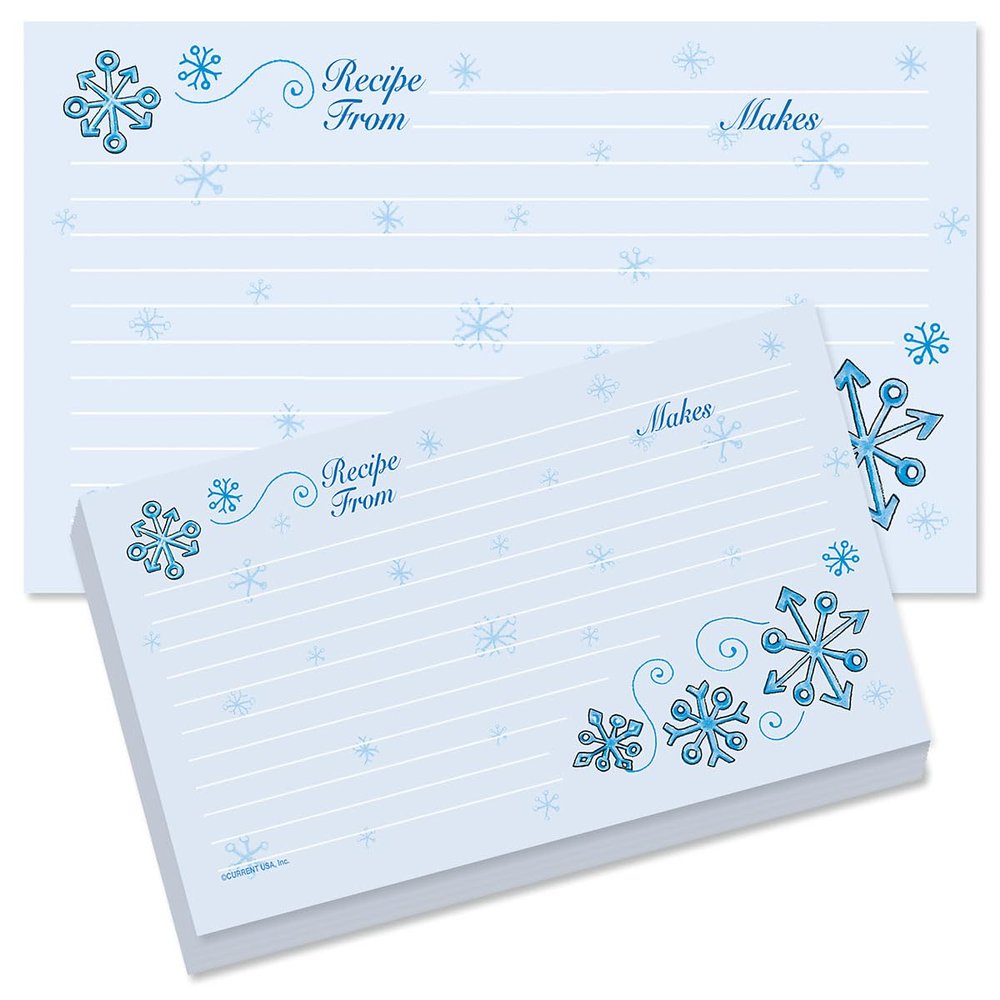 Current Blue Snow Recipe Cards - 3x5 Inches, Single Sided Blank Cardstock for Family Thanksgiving, Cookie, & Baking Recipes, Cute Bridal Shower, Christmas, & Holiday Gift, 50 Card Set