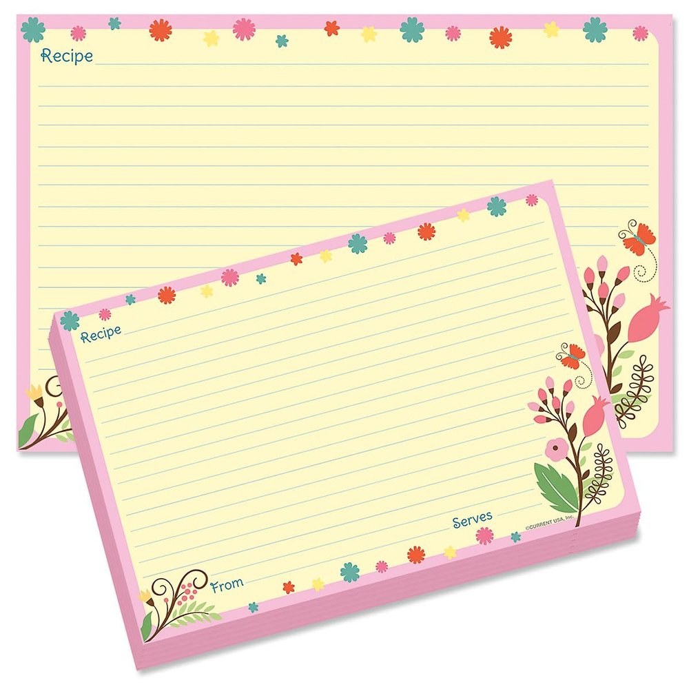 Current Spring's Splendor Recipe Cards - 4x6 Inches, Single Sided Blank Cardstock for Family Thanksgiving, Cookie, & Baking Recipes, Cute Bridal Shower, Christmas, & Holiday Gift, 48 Card Set