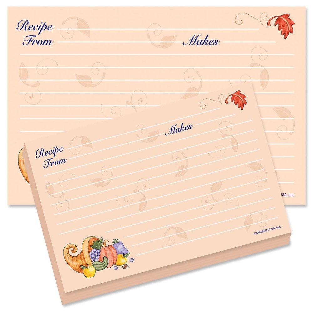 Current Harvest Recipe Cards - 4x6 Inches, Single Sided Blank Cardstock for Family Thanksgiving, Cookie, & Baking Recipes, Cute Bridal Shower, Christmas, & Holiday Gift, 48 Card Set