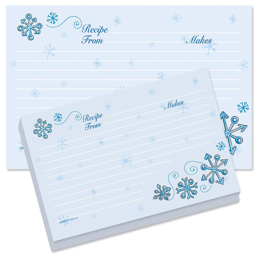 Current Blue Snow Recipe Cards - 4x6 Inches, Single Sided Blank Cardstock for Family Thanksgiving, Cookie, & Baking Recipes, Cute Bridal Shower, Christmas, & Holiday Gift, 48 Card Set
