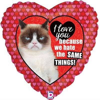 Betallic Burton and Burton 7786918 18" ILY Grumpy Cat Heart, Multicolor