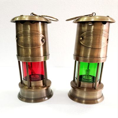 Antique Brass Miner Lamp Nautical Maritime Ship Decor Boat Miner Red/Green Oil Lamp Light