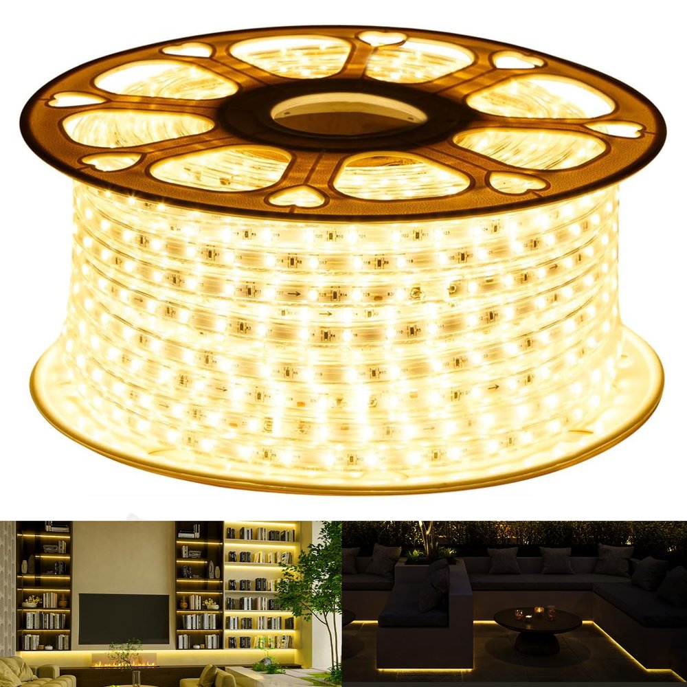 GUOTONG 110V Led Strip Light Led Rope Lights Outdoor Indoor Use 3000K Warm White Waterproof Flexible Cuttable Connectable 131.2ft 40m 110V 2 Wire Ideal for Backyards Christmas Decorative Lighting