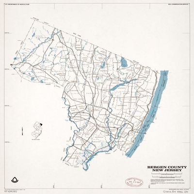 18" x 24" 1987 Map Of Bergen County New Jersey