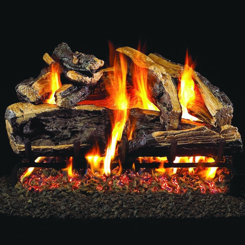RealFyre Peterson 18-Inch Charred Rugged Split Oak Gas Log Set with Vented Propane Ansi Certified G46 Burner - Basic On/Off Remote